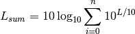L_{sum} = 10 \log_{10}{\sum_{i=0}^n{10^{L/10}}}
